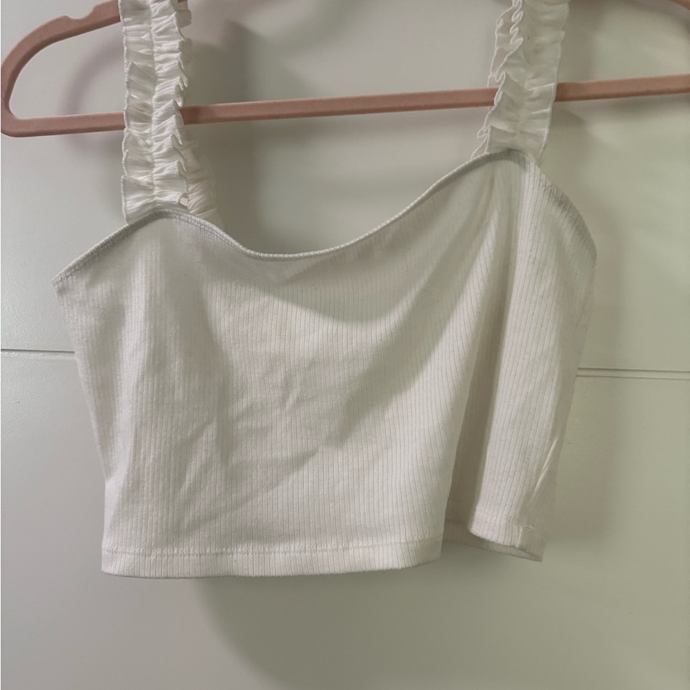 Sunday Best Cream Ruffled Strap Crop Top